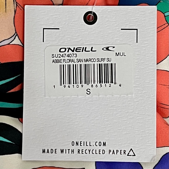 NEW O’NEILL Long Sleeve One piece Swimsuit White Pink Floral Women’s Swim Size S - Picture 14 of 16